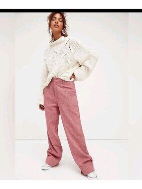 Free People "Selina" Tweed Trousers Womens Sz 4 Pants Speckled Wide Leg